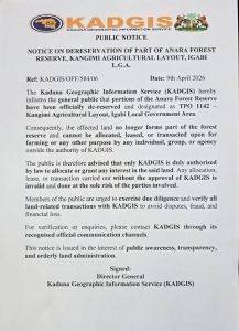 NOTICE OF DERESERVATION OF ANARA FOREST RESERVE