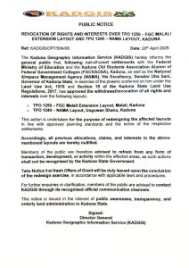 REVOCATION OF RIGHTS AND INTERESTS OVER TPO 1250 AND TPO 1240